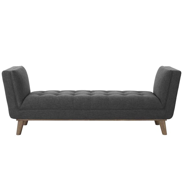 MODWAY Haven Gray Tufted Button Upholstered Fabric Accent Bench