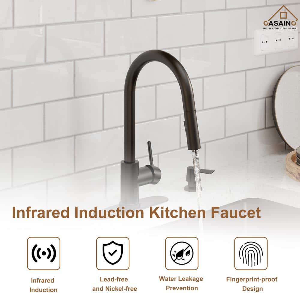 Matte Black Stainless Steel Touchless Kitchen Faucet with Pull-out Spray