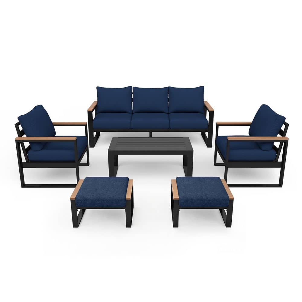 6-Piece Aluminum 7-Seat Outdoor Paito Conversation Set with Coffee Table, Ottomans and Navy Cushions price history on PriceWatchPro