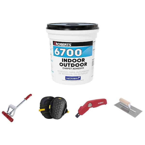 Carpet Install Kit: Dual-Depth Utility Knife, Tan Adhesive, Knee Pads (1-Pair), Flooring Roller, Trowel