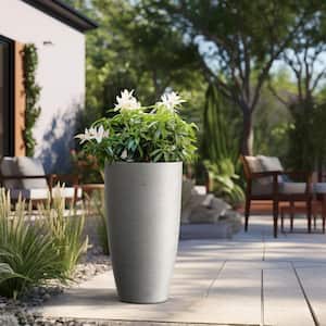 Lightweight 13.5 in. x 24 in. Light Gray Extra Large Tall Round Concrete Plant Pot / Planter for Indoor and Outdoor