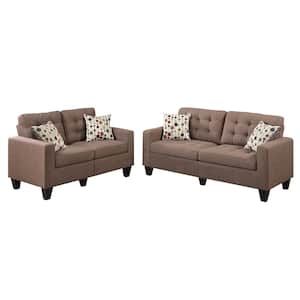 32 in. W Light Brown Linen Fabric 4-Seats 2-Pieces Sofa Set