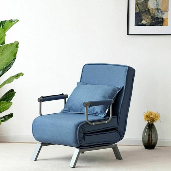Costway Blue Folding Sofa Bed Sleeper Convertible Arm Chair Lounge Couch 5-Position with Pillow Futon