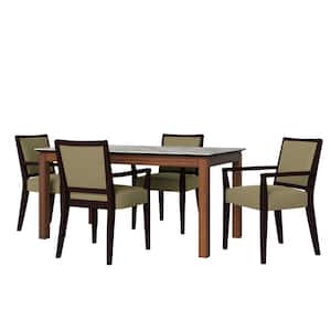 Wesley 5-Piece Marblelook Smart Top Dining Table & Upholstered Arm Chairs in Jutelike Tan Woven