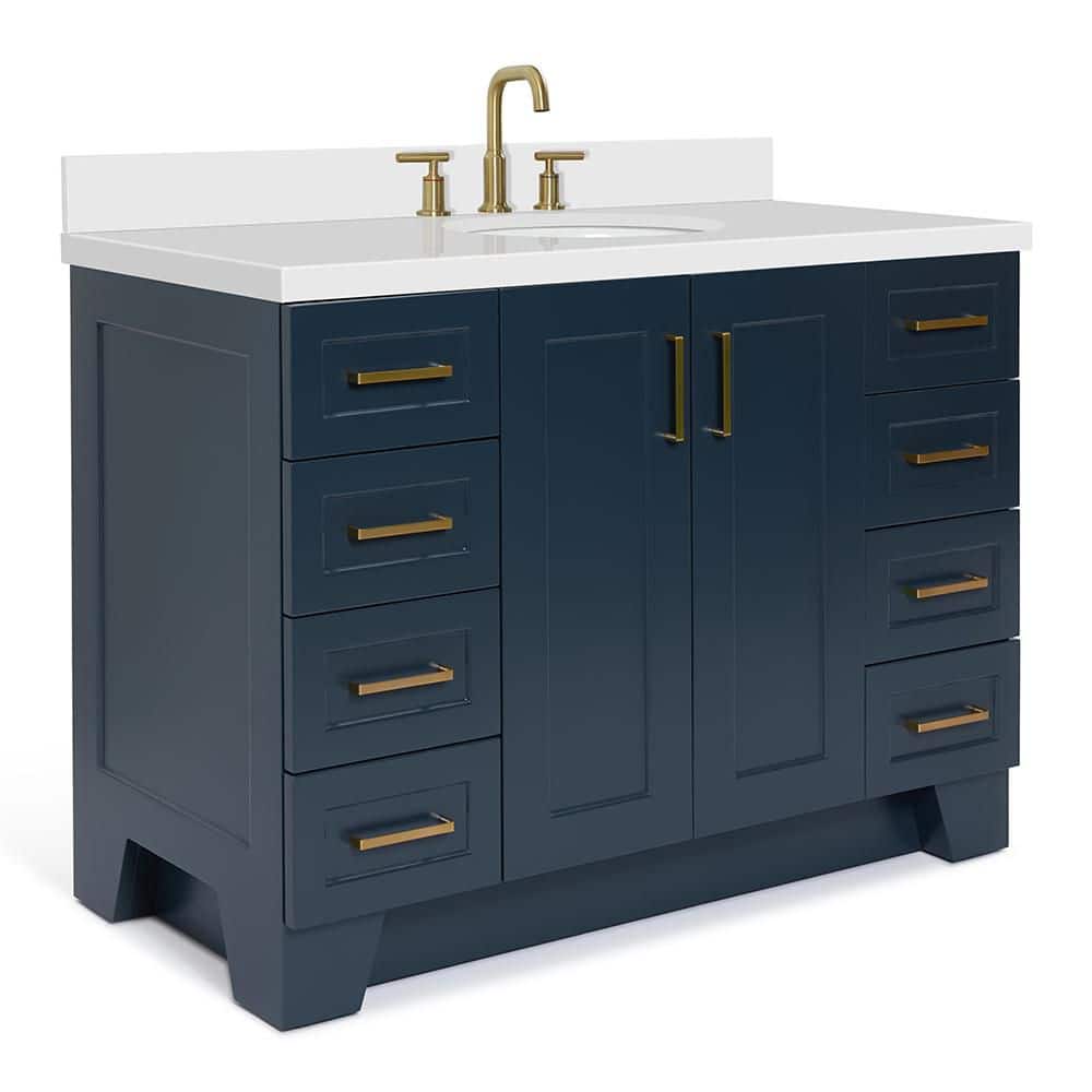 Midnight Blue and White Quartz 49-Inch Single Bathroom Vanity