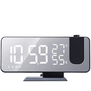 7.5 in. Black Mirror LED Digital Projection Alarm Clock with Radio Function