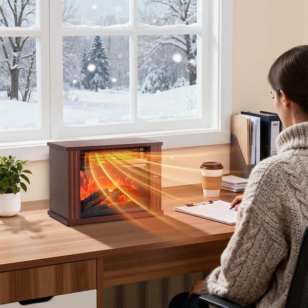 5200 BTU Electric Fireplace Heater, Portable Wood Fireplace Stove with 3D Realistic Dancing Flame Effect, 1500W, Metal