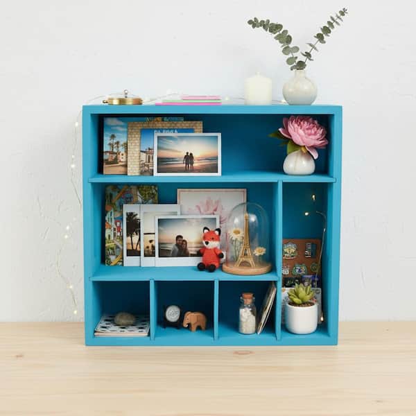 Farmhouse Style Countertop Utensil Holder Crate Mount Blue Finish Silverware Napkin Plate Organizer Caddy