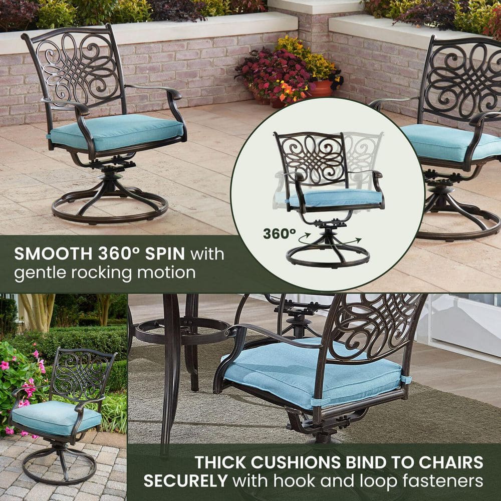 Hanover 5-Piece Blue Cushioned Aluminum Outdoor Dining Set with Swivel Chairs