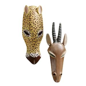 in. x in. African Serengeti Gemsbok and Jaguar Tribal-Style Animal Wall Mask Sculpture (2-Piece)