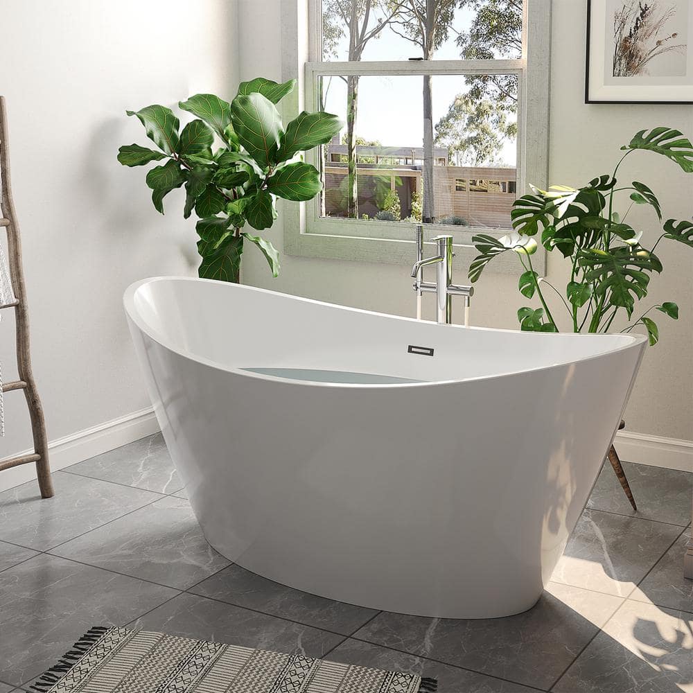 Empava 59'' White Acrylic Freestanding Oval Soaking Tub