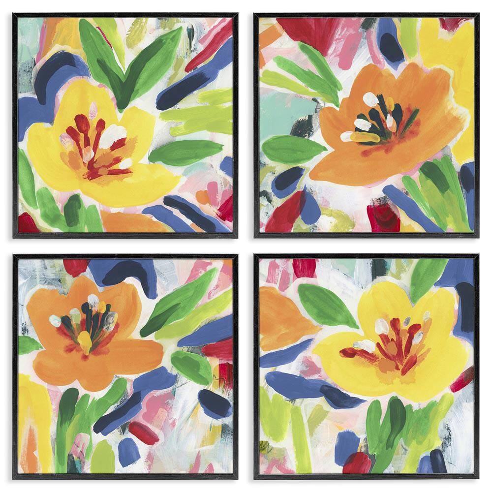 Fresh Vivid Blossoms by June Erica Vess 4-Piece Black Framed Nature Giclee Art Print 17 in. x 17 in. price history on PriceWatchPro