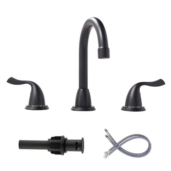 IVIGA 8 in. Widespread Double Handle Bathroom Faucet with Supply Lines in Matte Black
