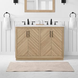 Huckleberry 48 in. W x 19 in. D x 34 in. H Double Sink Bath Vanity in Weathered Tan with White Engineered Marble Top