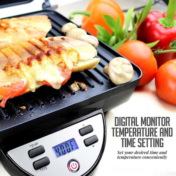 OVENTE Electric Panini Press Sandwich Maker, 1500W Indoor Grill with  Non-Stick Coated Plates, Temperature Control & Removable Drip Tray, Opens  180