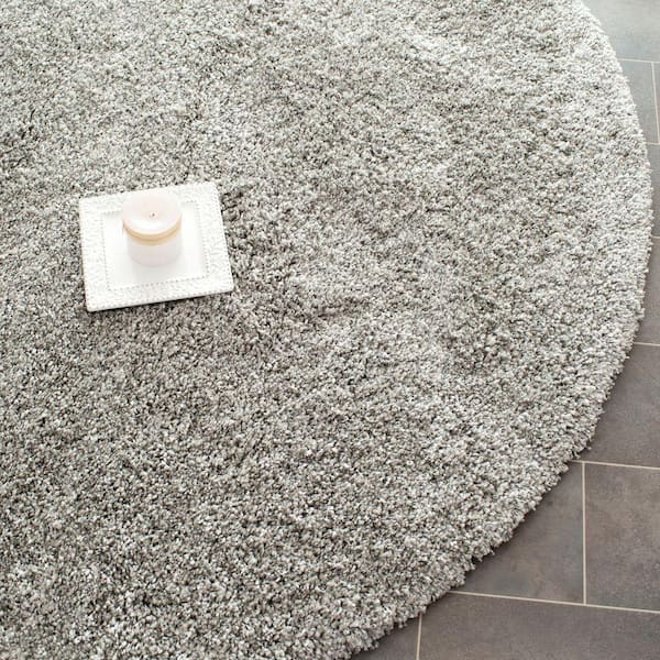 California Shag Silver 7 ft. x 7 ft. Round Solid Area Rug