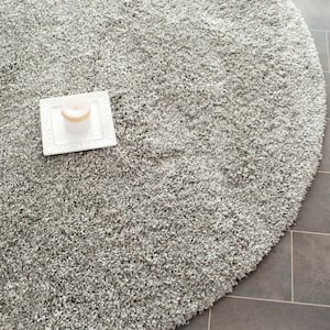 California Shag Silver 9 ft. x 9 ft. Round Solid Area Rug