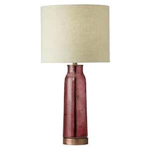 Beck 22 in. Cranberry and Beige Glass and Metal Table Lamp with Fabric Drum Shade