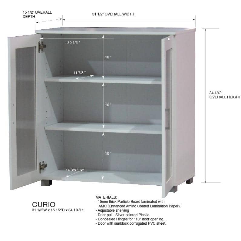 White Particle Board Lighted Curio Cabinet with Frosted Glass Doors