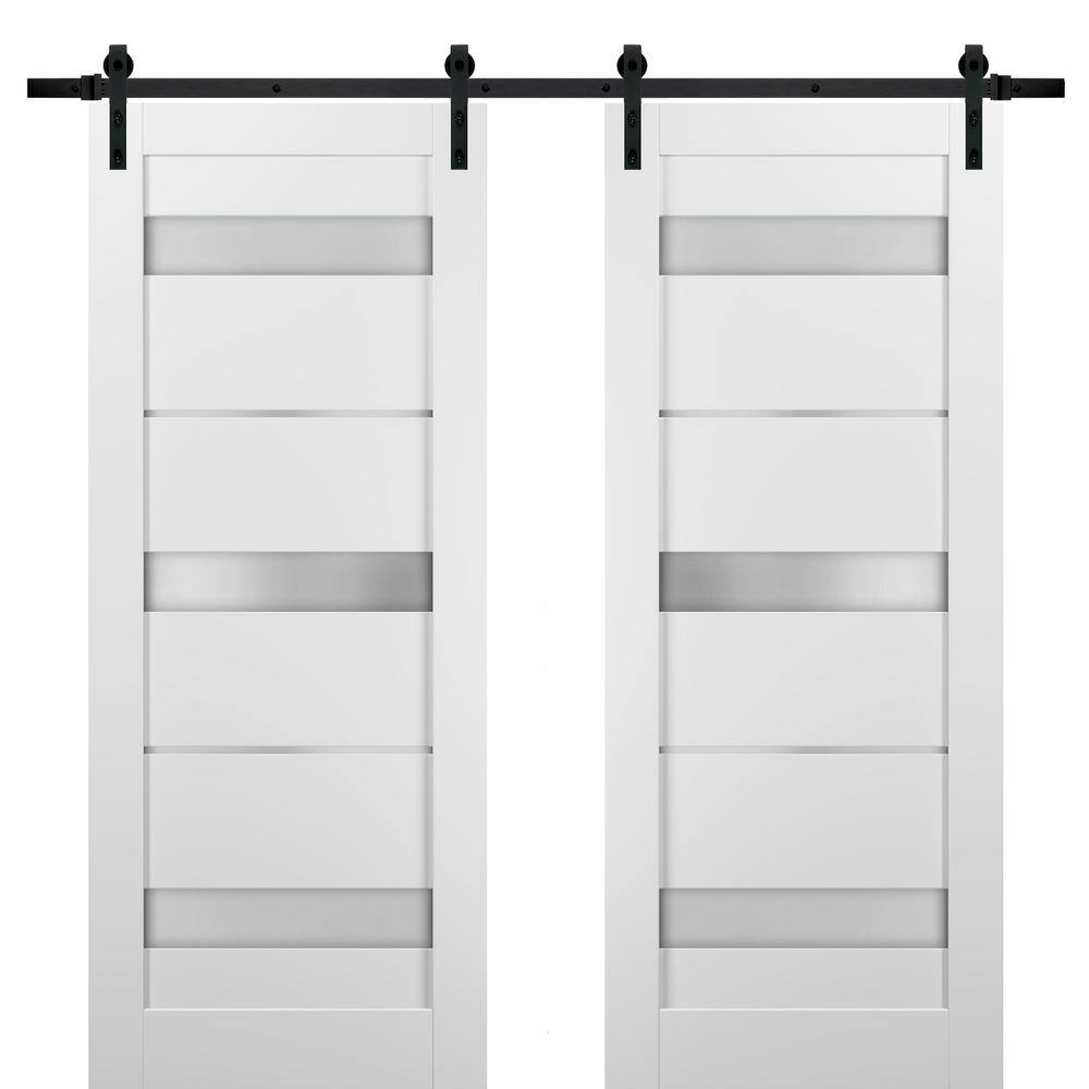 Assemble Required 72 in. x 80 in. 3 Lites Frosted Glass White Finished Pine Wood MDF Sliding Barn Door with Hardware Kit price history on PriceWatchPro