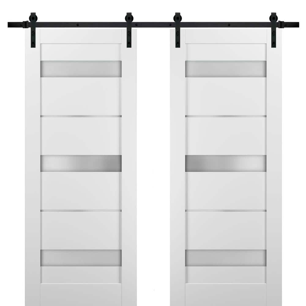 Assemble Required 72 in. x 96 in. 3 Lites Frosted Glass White Finished Pine Wood MDF Sliding Barn Door with Hardware Kit price history on PriceWatchPro