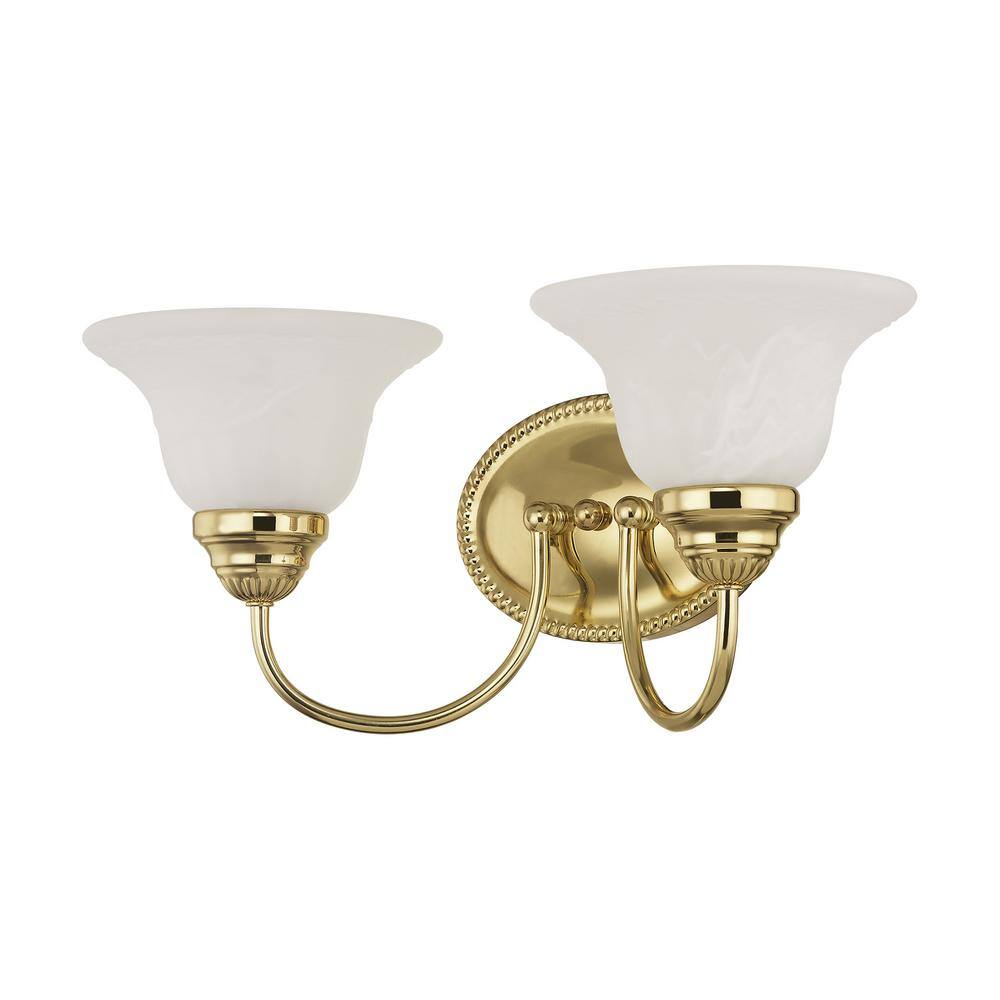 Polished Brass 2-Light Vanity with White Alabaster Glass