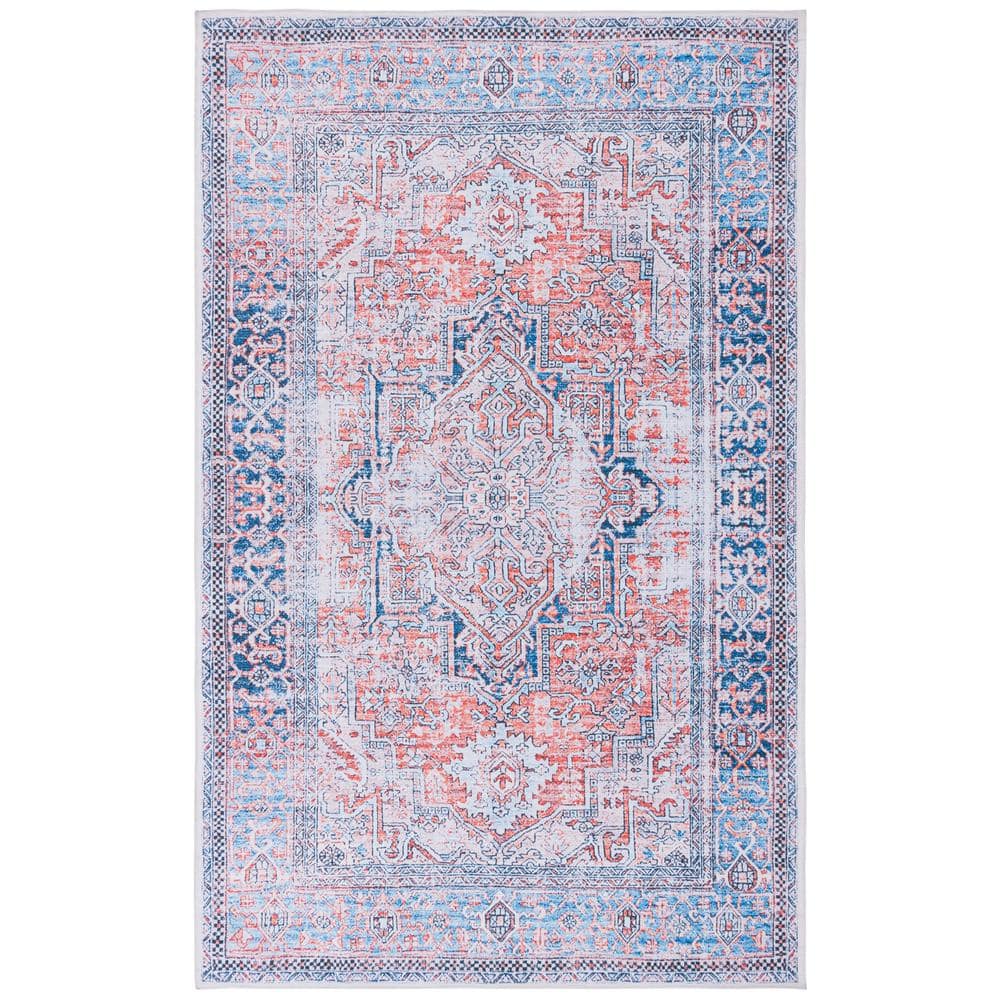 SAFAVIEH Arizona Rust/Navy 8 ft. x 10 ft. Distressed Border Ornate ...