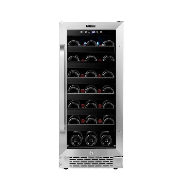 15 in. Single Zone 33 Bottles Undercounter Built-In Wine Cooler Refrigerator w/ Lock Stainless LED