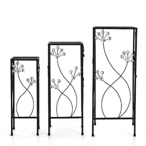 3-Pieces Metal Plant Stand Flower Pots Display Rack with Crystal Floral Design for Garden Square (Set of 3)