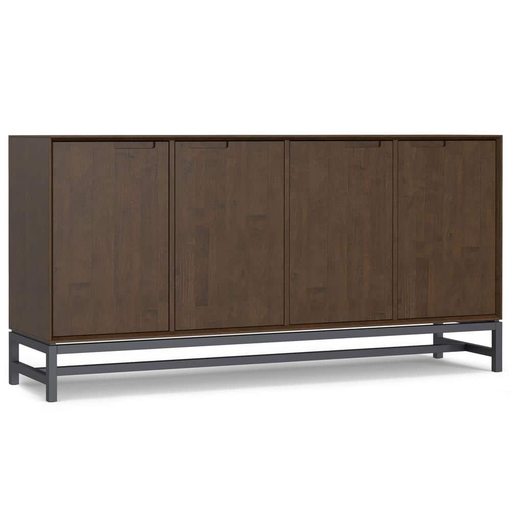 Walnut Brown Solid Hardwood and Metal 4-Door Sideboard Buffet