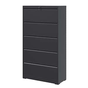 35.43 in W x 15.75 in D x 64.21 in H in Black Assembled Flex Wall Cabinet with -Drawer