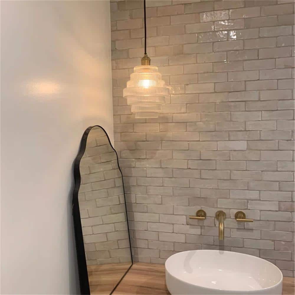 Mini Striped Glass & Antique Brass Hanging Pendant Light