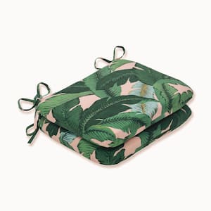 Floral 18.5 in. x 15.5 in. Outdoor Dining Chair Cushion in Green/Pink/Blue (Set of 2)