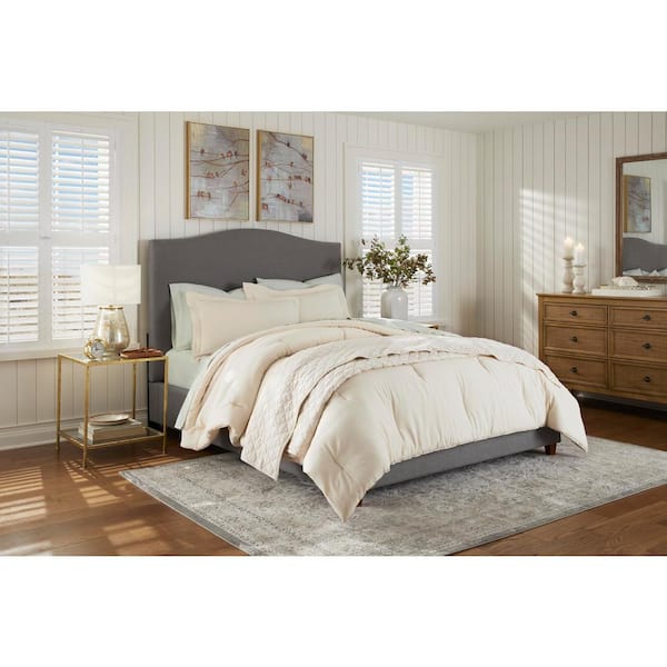 3-Piece Oatmeal Cotton Linen Blend Full/Queen Comforter Set