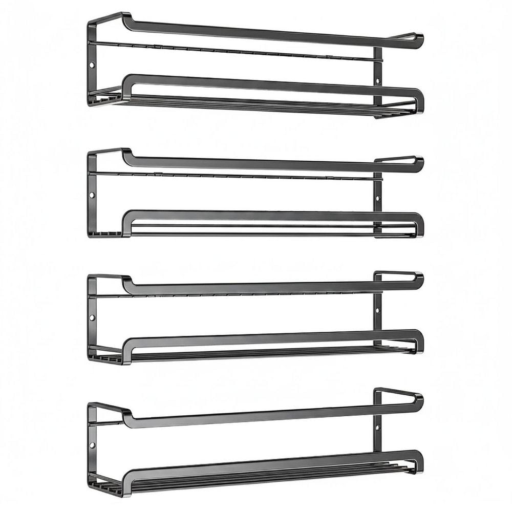Anqtovp 4 Pack Black Wall Mount Spice Rack Organizer for Kitchen ...