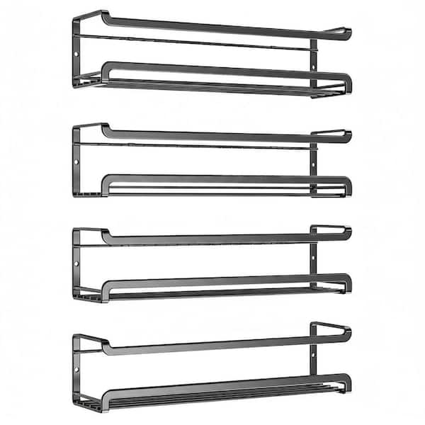 4 Pack Black Wall Mount Spice Rack Organizer for Kitchen Cabinet or Pantry Door Metal Single Tier Storage