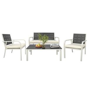 4-Pieces Metal Patio Conversation Set with White Cushions