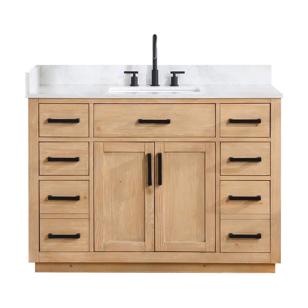 Gavino 48" Light Brown Wood Vanity with Composite Stone Top