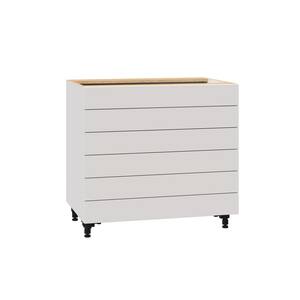 Shaker Assembled 36x34.5x24 in. 6-Drawer Base Cabinet with Metal Drawer Boxes in Vanilla White
