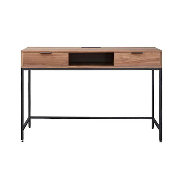 Nyhus 47 in. Walnut Rectangular Mid-Century Modern Style 2-Drawer Home Office Computer Desk with Built-In Storage
