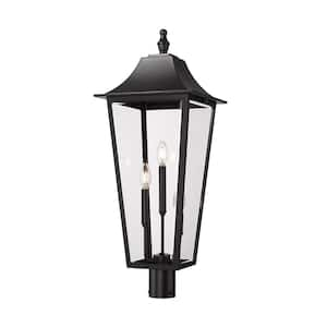 Gannon 3-Light Black Stainless Steel Hardwired Outdoor Marine Grade Post-Light with no bulbs included