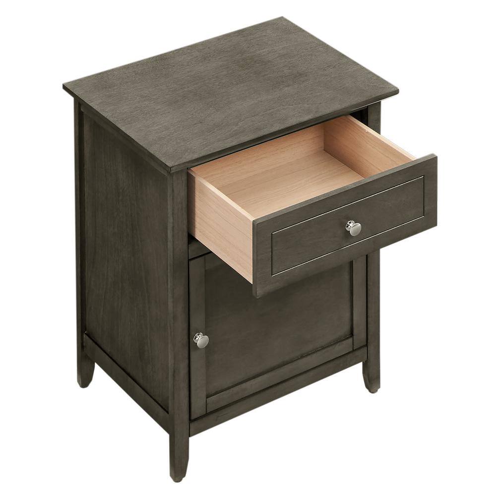 Gray Solid Wood 1-Drawer Nightstand, 25" Height