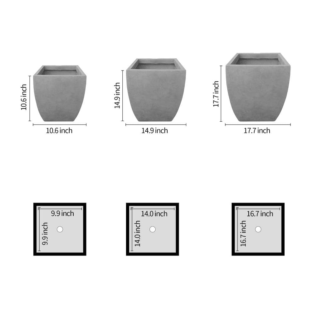 Contemporary Square Medium Natural Concrete Planter 17.7" with Drainage