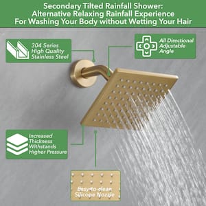 Single Handle 4-Spray Shower Faucet 1.8 GPM 10 in. Square Ceiling Mounted Shower with Pressure Balance in. Brushed Gold