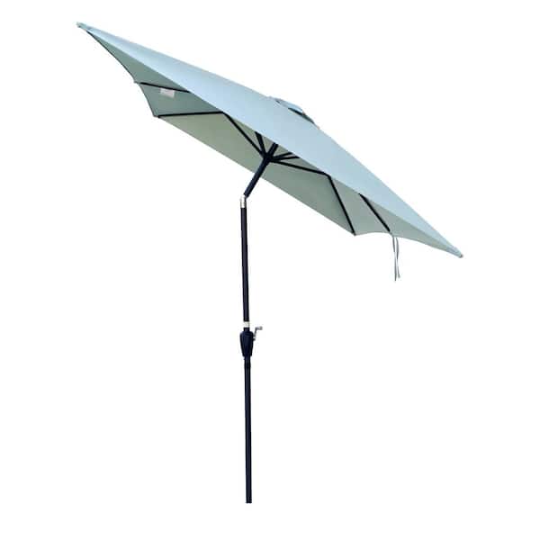 Unbranded Outdoor 9 ft. W x 6 ft. D Market Push Button Tilt Patio Umbrella in Frosty Blue for Garden Backyard Pool