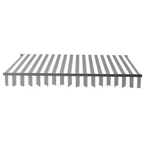 12 ft. x 10 ft. Gray and White Stripes Manual Patio Retractable Awning Black Frame UV Polyester