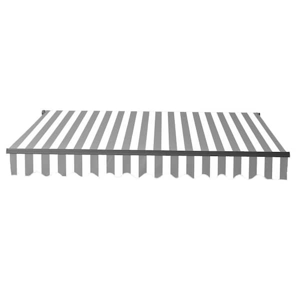 ALEKO 12 ft. x 10 ft. Gray and White Stripes Manual Patio Retractable Awning Black Frame UV Polyester