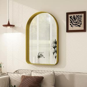 Gold 23.6 in. W x 36 in. H Modern Arched Aluminum Alloy Deep Framed Wall Mirror