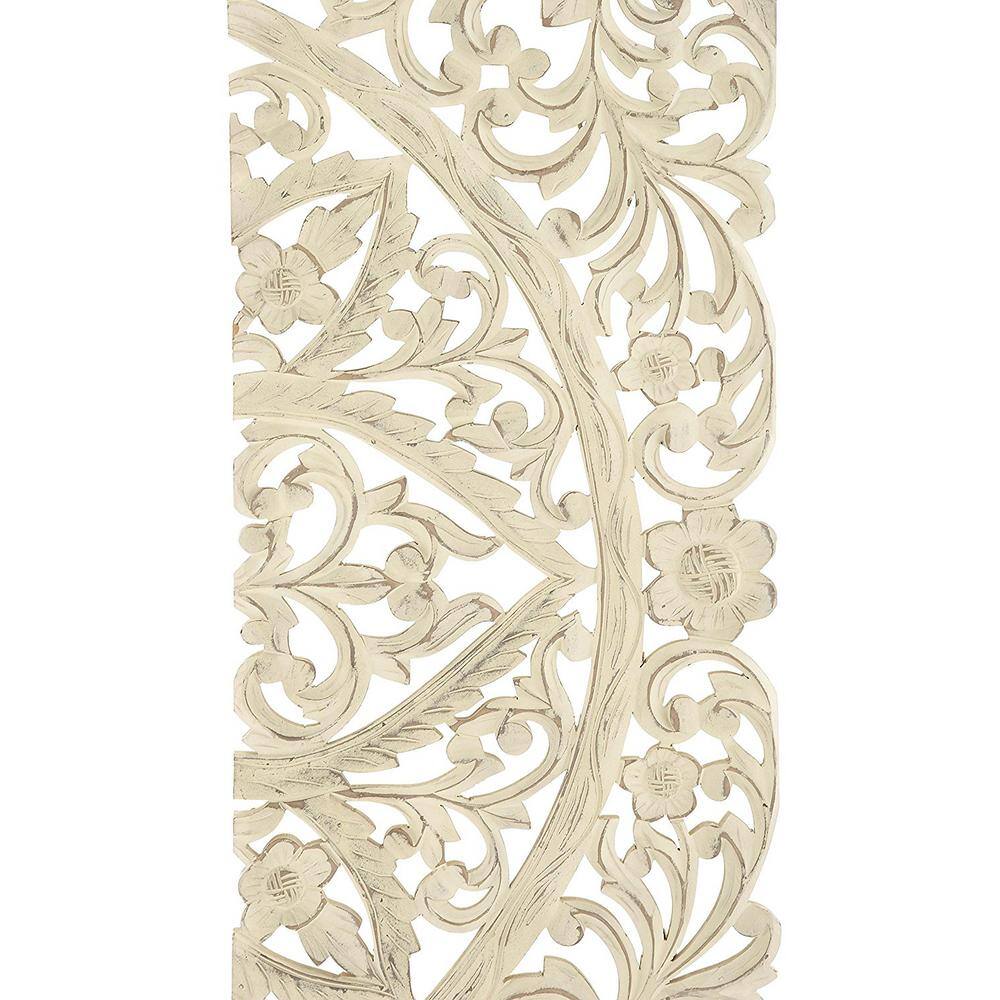 Antique White Floral Hand Carved Wooden Wall Plaque Set