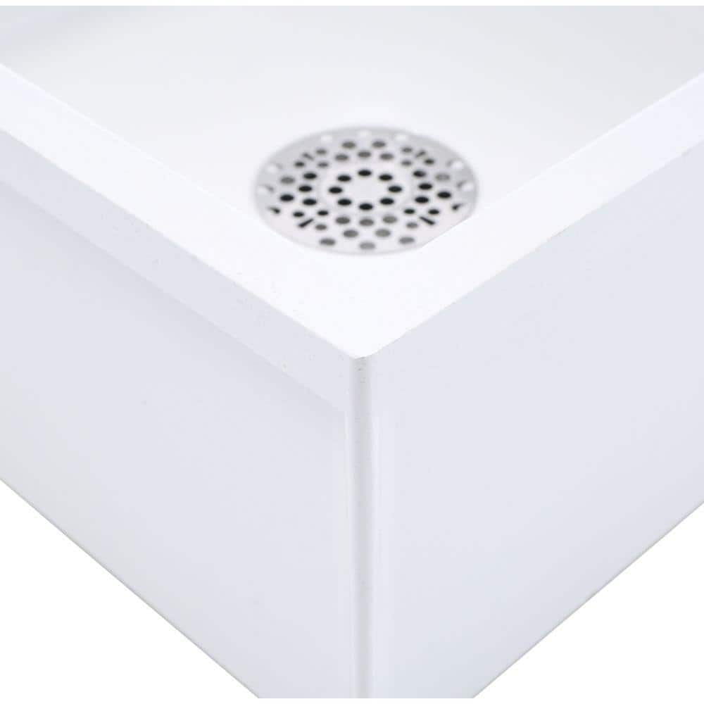White 24" x 24" Durastone Mop Sink with Stainless Steel Strainer